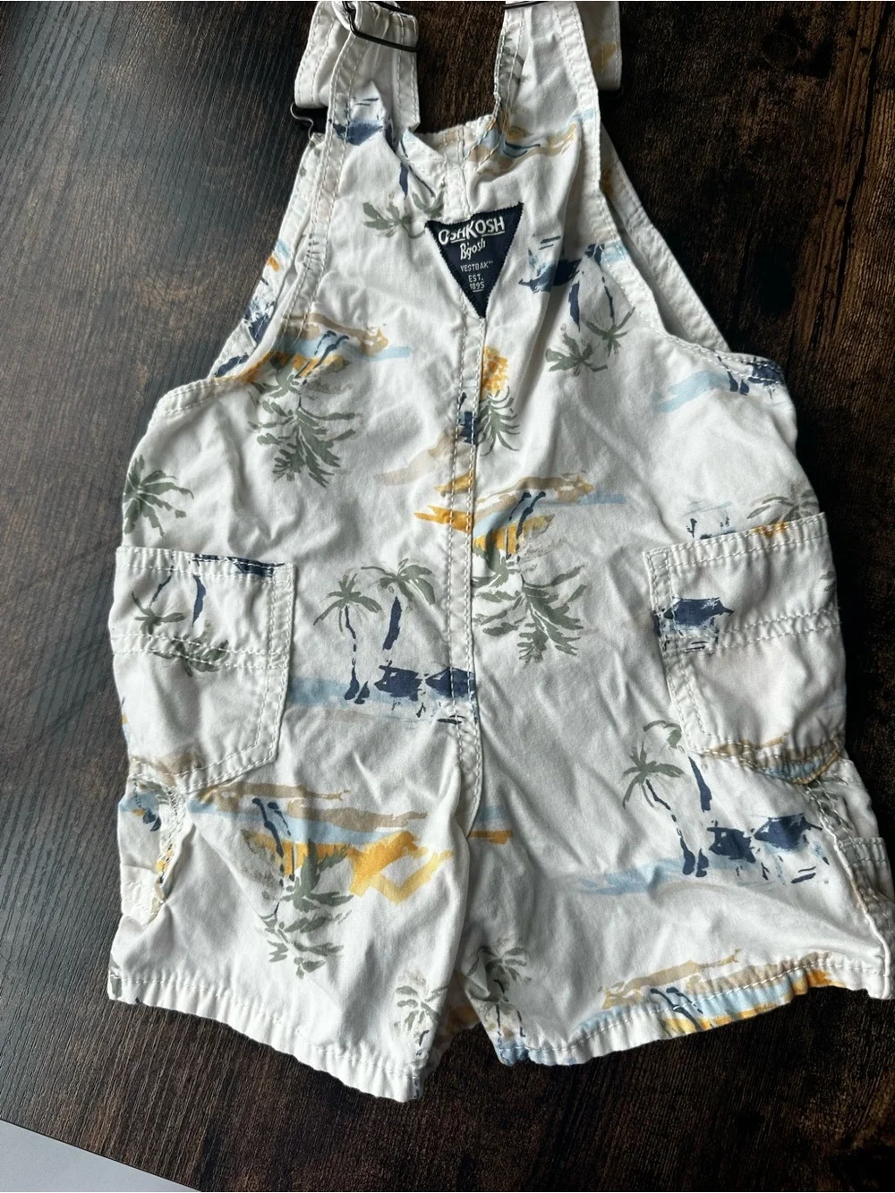 OshKosh B'gosh White Tropical Print Cotton Short Overalls 18 Months